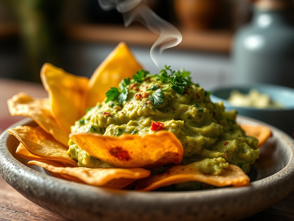 Guacamole com chips de pita